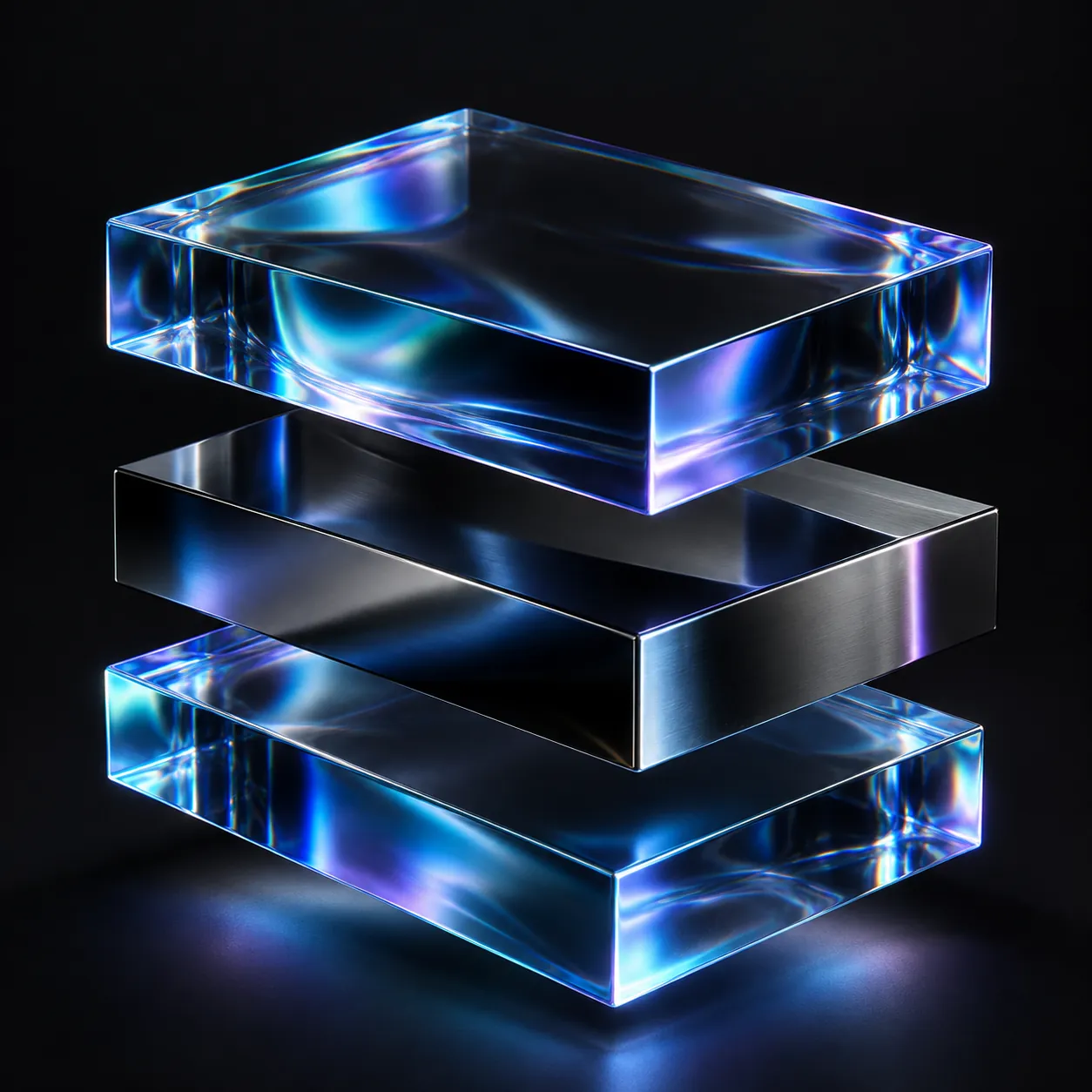 Layered glass platforms representing connected ERP and business software modules